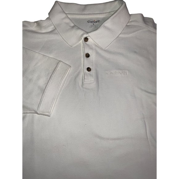 Carhartt White Men's Polo Shirt Men’s‎ Large 100% Cotton 3 Button - Picture 1 of 5